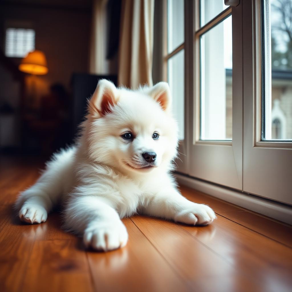 Samoyedo descansando dentro de un apartamento
